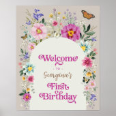 Boho Wildblume Meadow 1. Geburtstag Willkommen Poster (Vorne)