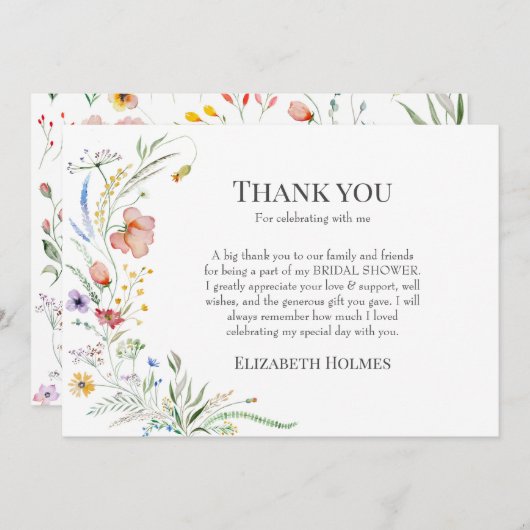 Boho Wildblume Meadow Brautparty Dankeskarte (Vorne/Hinten)