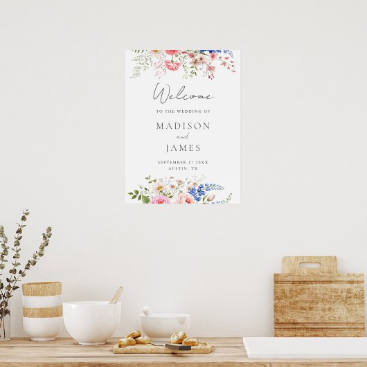Boho Wildblume Minimalistische Blumen Begrüßung Ho Poster (Küche)