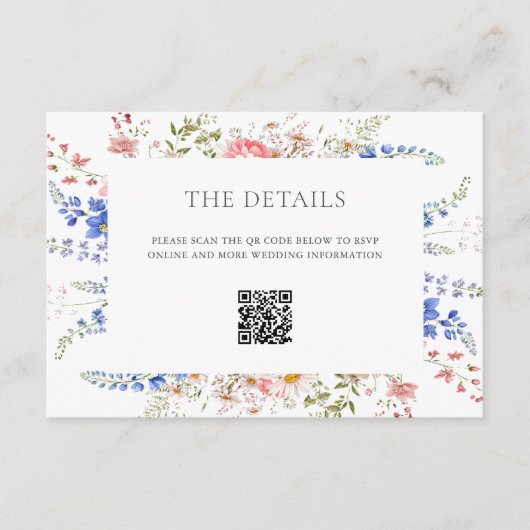 Boho Wildblume Minimalistische Blumenhochzeit Begleitkarte (Vorderseite)