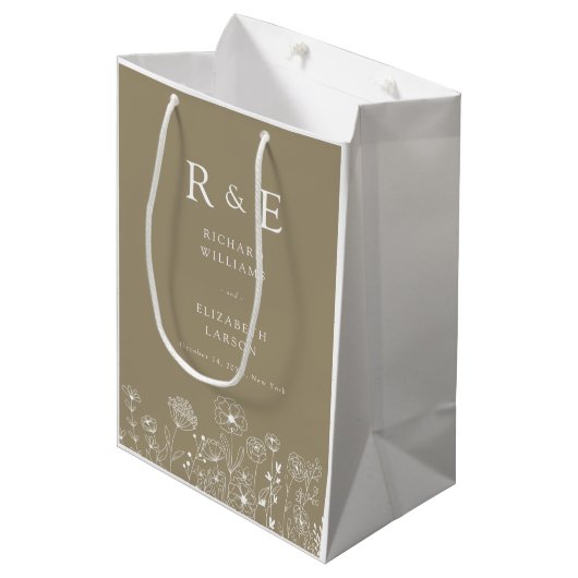 Boho Wildblume Moderne Wasserfarbenhochzeit Mittlere Geschenktüte (Vorderseite Schrägansicht)