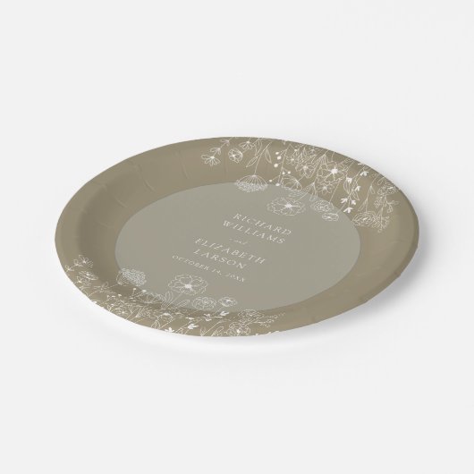 Boho Wildblume Moderne Wasserfarbenhochzeit Pappteller (Schrägansicht)