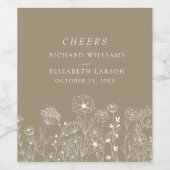 Boho Wildblume Moderne Wasserfarbenhochzeit Weinetikett (Einzelnes Label)