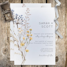 Boho Wildblume Modernes Blue Wedding Einladung