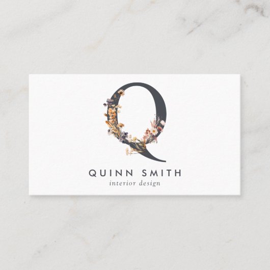 Boho Wildblume Monogram Initial Q Visitenkarte (Vorderseite)