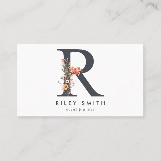 Boho Wildblume Monogram Initial R Visitenkarte (Vorderseite)