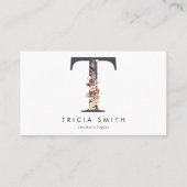 Boho Wildblume Monogram Initial T Visitenkarte (Vorderseite)