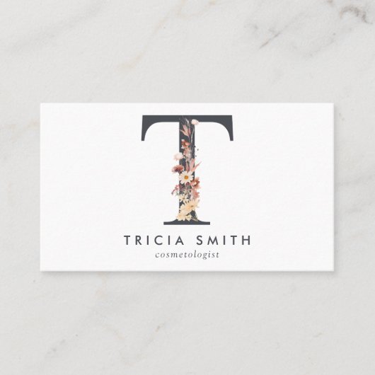 Boho Wildblume Monogram Initial T Visitenkarte (Vorderseite)