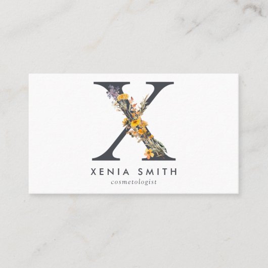 Boho Wildblume Monogram Initial X Visitenkarte (Vorderseite)