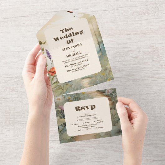 Boho Wildblume Mountain Meadow All In One Einladung (Abreißen)