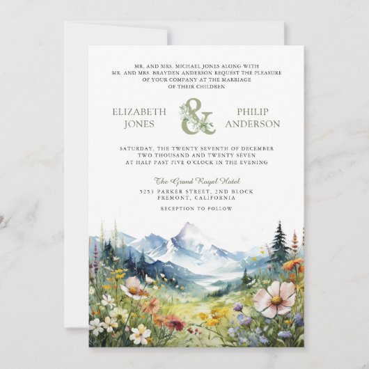 Boho Wildblume Mountain Meadow QR Code Wedding Einladung (Vorderseite)