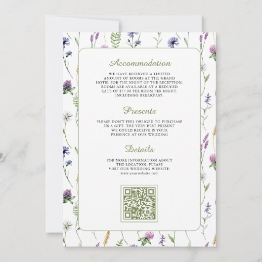 Boho Wildblume Mountain Meadow QR Code Wedding Einladung (Rückseite)