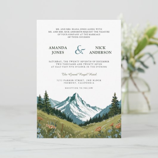 Boho Wildblume Mountain Meadow Wedding Einladung (Stehend Vorderseite)