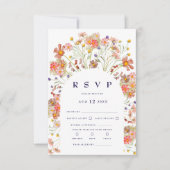 Boho Wildblume Navy Blue and White Wedding RSVP Karte (Vorderseite)