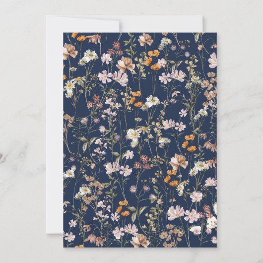 Boho Wildblume Navy Blue Brautparty Einladung (Rückseite)