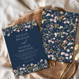 Boho Wildblume Navy Blue Garden Wedding Einladung