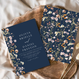 Boho Wildblume Navy Blue Garden Wedding Einladung