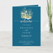 Boho Wildblume Navy Folded Wedding Programm (Vorderseite)