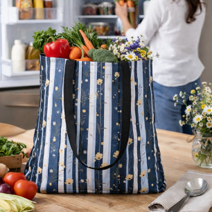 Boho Wildblume Navy Gestreifte Moderne Wohndekorat Tasche