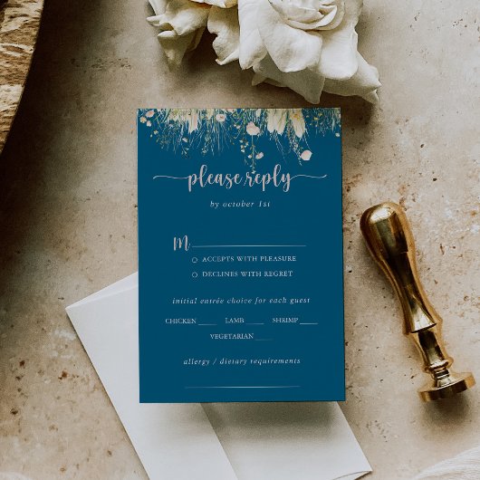 Boho Wildblume Navy Wedding Menü UAWG RSVP Karte