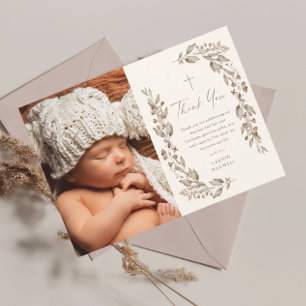 Boho Wildblume Neutrale Foto Taufe Vielen Dank Einladung