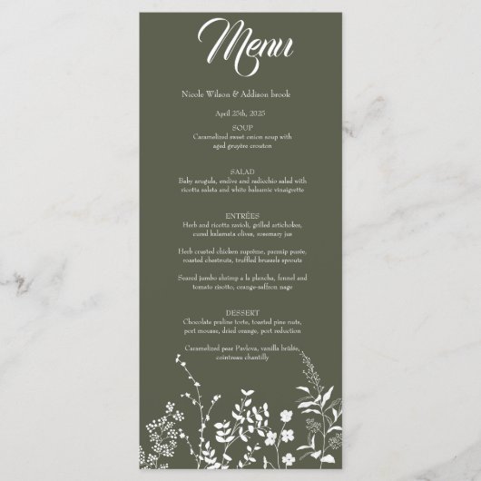 Boho Wildblume Olive Green Wedding Einladung (Vorderseite)