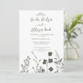 Boho Wildblume Olive Green Wedding Einladung (Stehend Vorderseite)