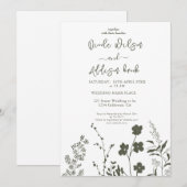 Boho Wildblume Olive Green Wedding Einladung (Vorne/Hinten)