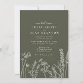 Boho Wildblume Olive Green Wedding Einladung (Vorderseite)