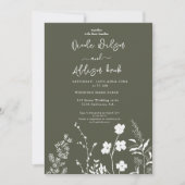 Boho Wildblume Olive Green Wedding Einladung (Vorderseite)