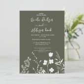 Boho Wildblume Olive Green Wedding Einladung (Stehend Vorderseite)