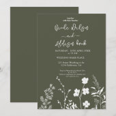 Boho Wildblume Olive Green Wedding Einladung (Vorne/Hinten)