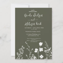 Boho Wildblume Olive Green Wedding Einladung