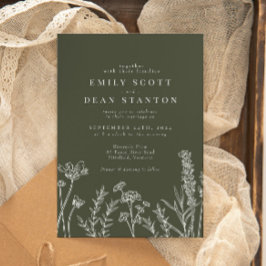 Boho Wildblume Olive Green Wedding Einladung