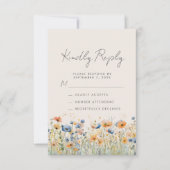 Boho Wildblume Orange Blue Beige Wedding RSVP Karte (Vorderseite)