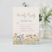 Boho Wildblume Orange Blue Beige Wedding RSVP Karte (Stehend Vorderseite)