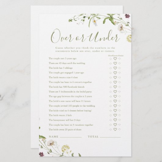 Boho Wildblume Over oder Under Brautparty (Vorne/Hinten)