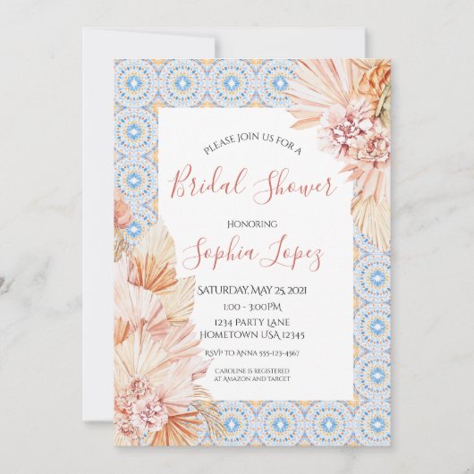 Boho Wildblume Pampas Grass Dusche Einladung (Vorderseite)