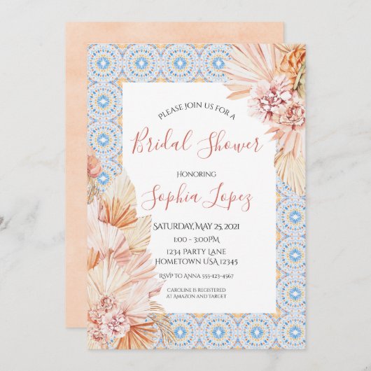 Boho Wildblume Pampas Grass Dusche Einladung (Vorne/Hinten)