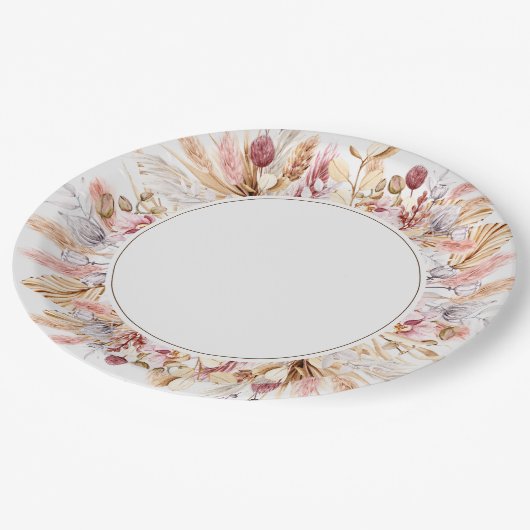 Boho Wildblume Pampas Grass Wedding Pappteller (Schrägansicht)