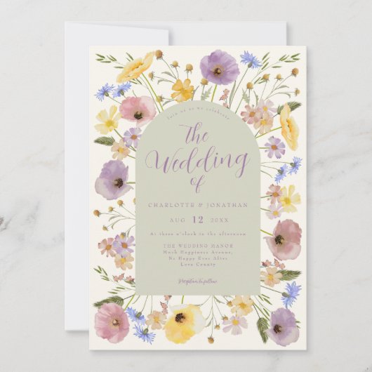 Boho Wildblume Pastel Qr Code Hochzeit Einladung (Vorderseite)