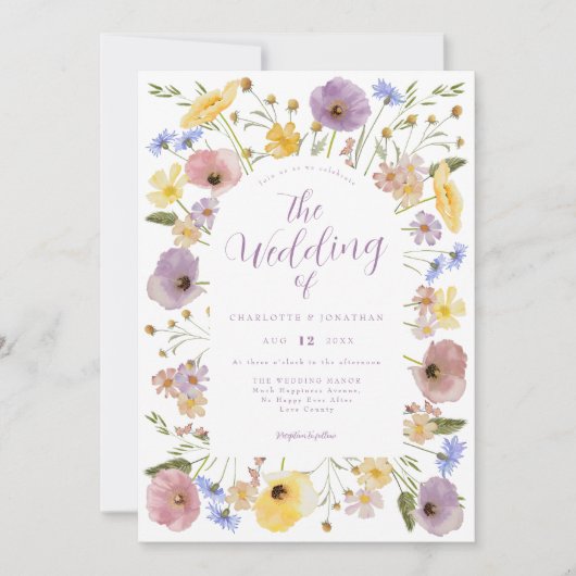 Boho Wildblume Pastel Wedding Einladung (Vorderseite)