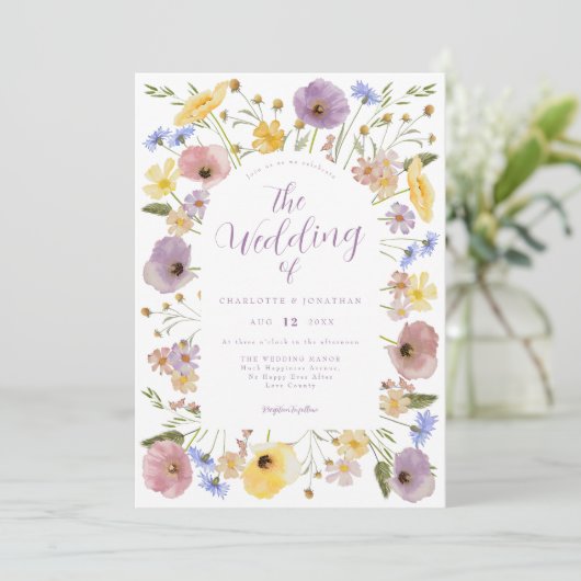 Boho Wildblume Pastel Wedding Einladung (Stehend Vorderseite)