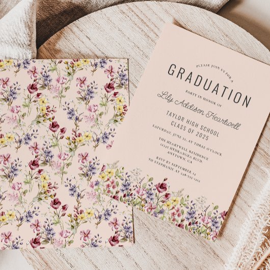 Boho Wildblume Pattern Blush Graduation Party Einladung