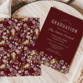 Boho Wildblume Pattern Burgundy Graduation Party Einladung