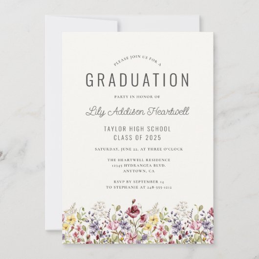 Boho Wildblume Pattern Elfenbeinküste Einladung (Vorderseite)