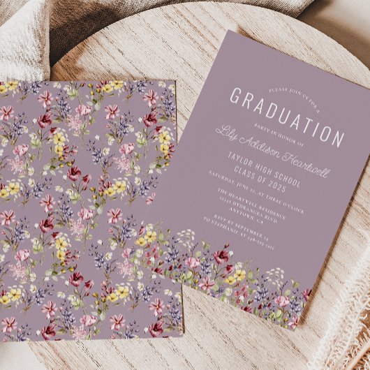 Boho Wildblume Pattern Mauve Graduation Party Einladung