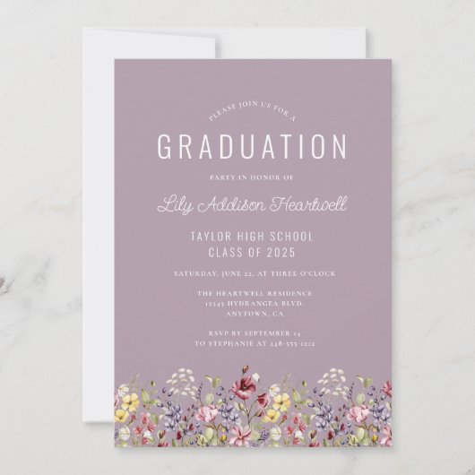 Boho Wildblume Pattern Mauve Graduation Party Einladung (Vorderseite)