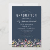 Boho Wildblume Pattern Navy Blue Graduation Party Einladung (Vorderseite)