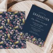 Boho Wildblume Pattern Navy Blue Graduation Party Einladung